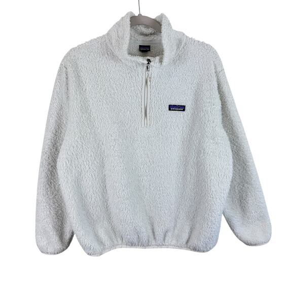 Patagonia Los Gatos White 1/4 Zip Mock Neck Sherpa Fleece Pullover Size L - Picture 1 of 6